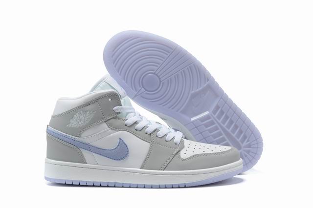 Air Jordan 1 Mid Women's Basketball Shoes Grey White Blue-08 - Click Image to Close
